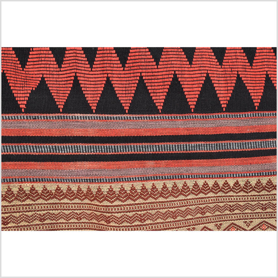 Vintage tribal home decor ethnic Naga blanket, multi-color, beige, red, handwoven cotton throw boho Thailand Burma India tapestry EW179
