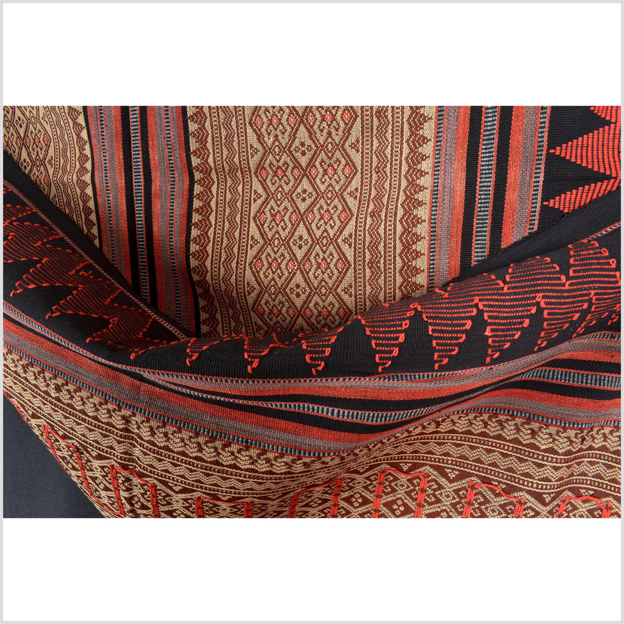 Vintage tribal home decor ethnic Naga blanket, multi-color, beige, red, handwoven cotton throw boho Thailand Burma India tapestry EW179