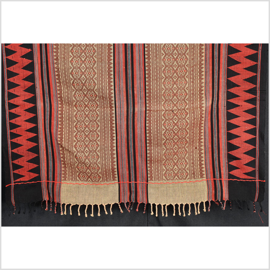 Vintage tribal home decor ethnic Naga blanket, multi-color, beige, red, handwoven cotton throw boho Thailand Burma India tapestry EW179