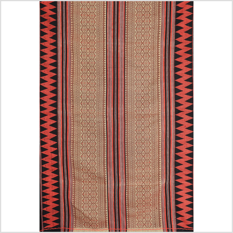 Vintage tribal home decor ethnic Naga blanket, multi-color, beige, red, handwoven cotton throw boho Thailand Burma India tapestry EW179