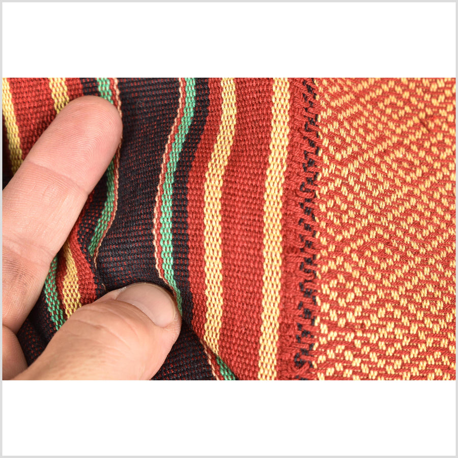 Vintage tribal home decor ethnic Naga blanket, multi-color, beige, red, handwoven cotton throw boho Thailand Burma India tapestry EW180