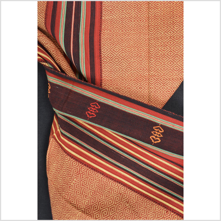Vintage tribal home decor ethnic Naga blanket, multi-color, beige, red, handwoven cotton throw boho Thailand Burma India tapestry EW180