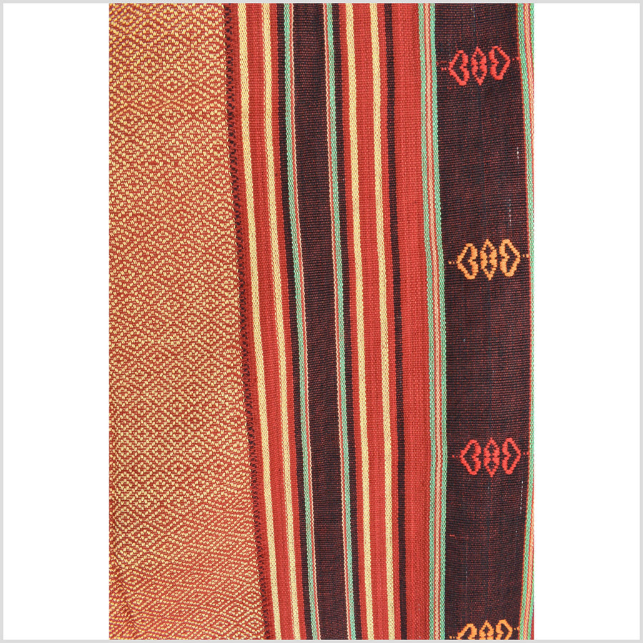 Vintage tribal home decor ethnic Naga blanket, multi-color, beige, red, handwoven cotton throw boho Thailand Burma India tapestry EW180