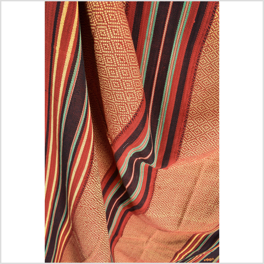 Vintage tribal home decor ethnic Naga blanket, multi-color, beige, red, handwoven cotton throw boho Thailand Burma India tapestry EW180