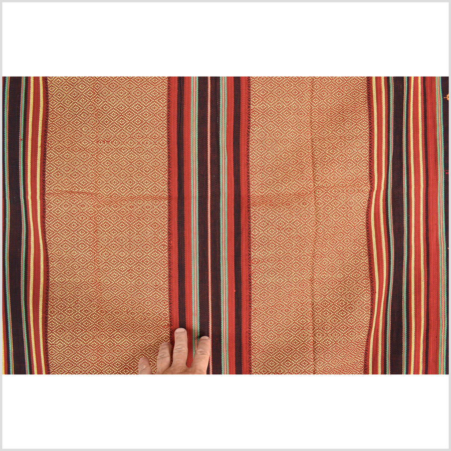 Vintage tribal home decor ethnic Naga blanket, multi-color, beige, red, handwoven cotton throw boho Thailand Burma India tapestry EW180