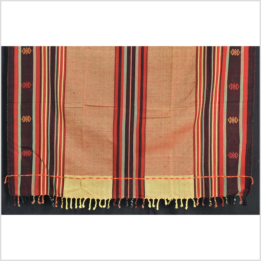 Vintage tribal home decor ethnic Naga blanket, multi-color, beige, red, handwoven cotton throw boho Thailand Burma India tapestry EW180