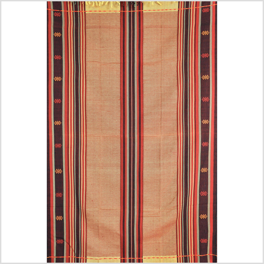 Vintage tribal home decor ethnic Naga blanket, multi-color, beige, red, handwoven cotton throw boho Thailand Burma India tapestry EW180