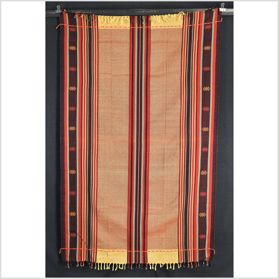 Vintage tribal home decor ethnic Naga blanket, multi-color, beige, red, handwoven cotton throw boho Thailand Burma India tapestry EW180