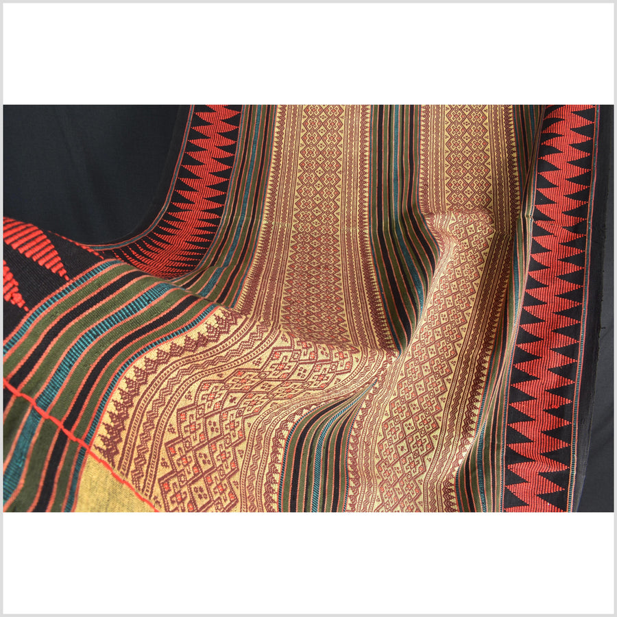 Vintage tribal home decor ethnic Naga blanket, multi-color, tan, brown, handwoven cotton throw boho Thailand Burma India tapestry EW181