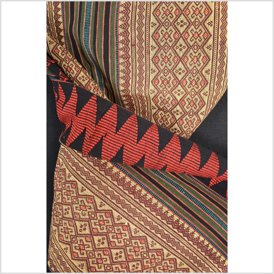 Vintage tribal home decor ethnic Naga blanket, multi-color, tan, brown, handwoven cotton throw boho Thailand Burma India tapestry EW181