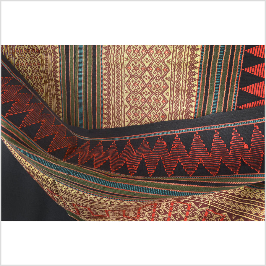 Vintage tribal home decor ethnic Naga blanket, multi-color, tan, brown, handwoven cotton throw boho Thailand Burma India tapestry EW181