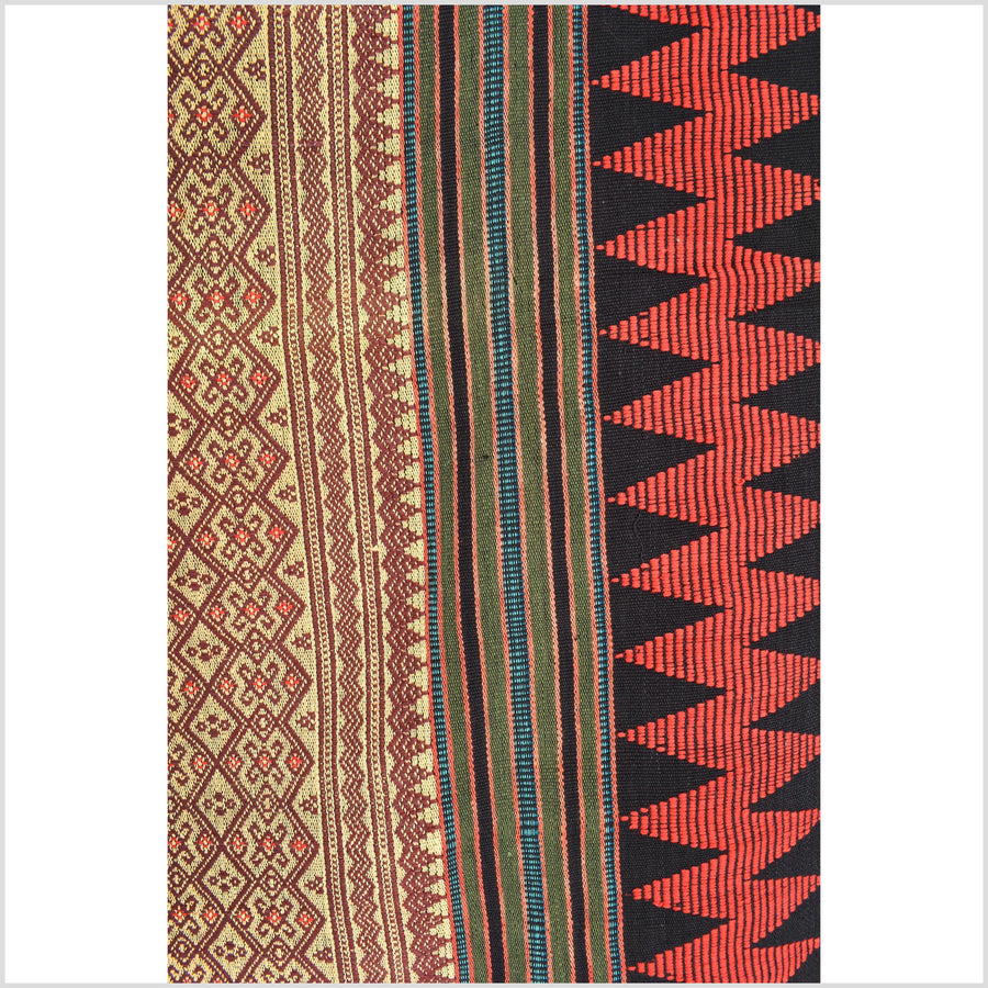 Vintage tribal home decor ethnic Naga blanket, multi-color, tan, brown, handwoven cotton throw boho Thailand Burma India tapestry EW181