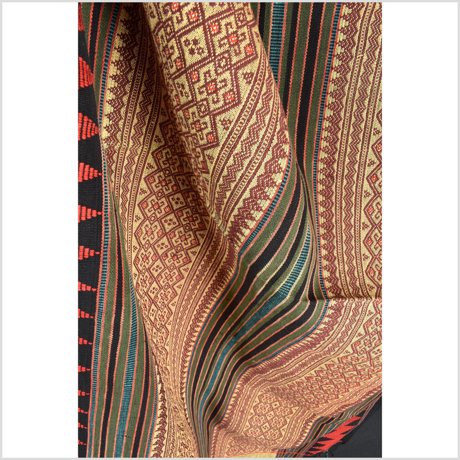 Vintage tribal home decor ethnic Naga blanket, multi-color, tan, brown, handwoven cotton throw boho Thailand Burma India tapestry EW181