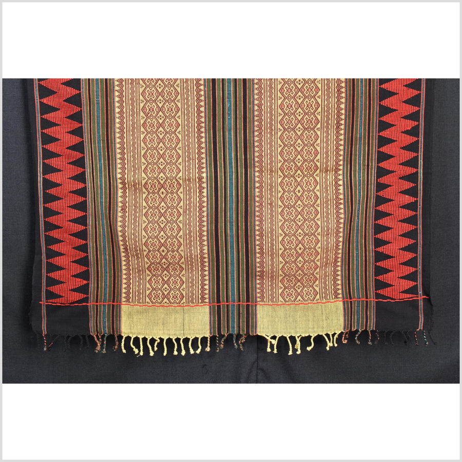 Vintage tribal home decor ethnic Naga blanket, multi-color, tan, brown, handwoven cotton throw boho Thailand Burma India tapestry EW181