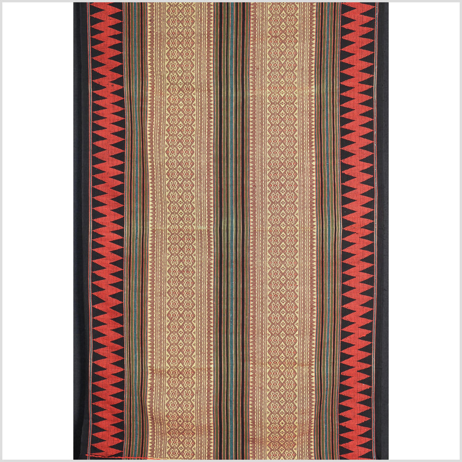 Vintage tribal home decor ethnic Naga blanket, multi-color, tan, brown, handwoven cotton throw boho Thailand Burma India tapestry EW181