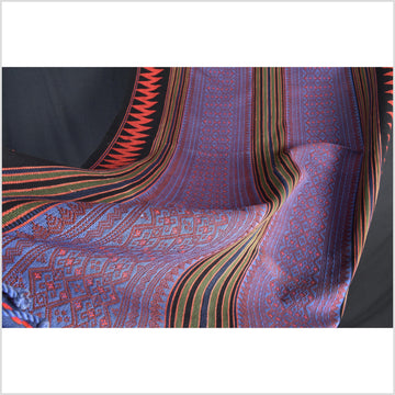 Vintage tribal home decor ethnic Naga blanket, multi-color, purple, brown, handwoven cotton throw boho Thailand Burma India tapestry EW182