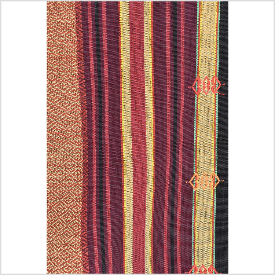 Vintage tribal home decor ethnic Naga blanket, multi-color, tan, brick red, handwoven cotton throw boho Thailand Burma India tapestry EW183