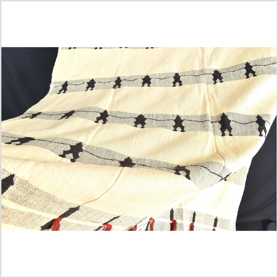 Superb, vintage tribal home decor ethnic Naga blanket, neutral, handwoven cotton throw boho Thailand Burma India tapestry EW185