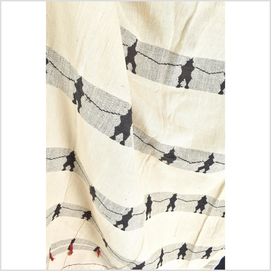 Superb, vintage tribal home decor ethnic Naga blanket, neutral, handwoven cotton throw boho Thailand Burma India tapestry EW185
