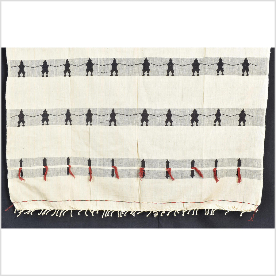 Superb, vintage tribal home decor ethnic Naga blanket, neutral, handwoven cotton throw boho Thailand Burma India tapestry EW185