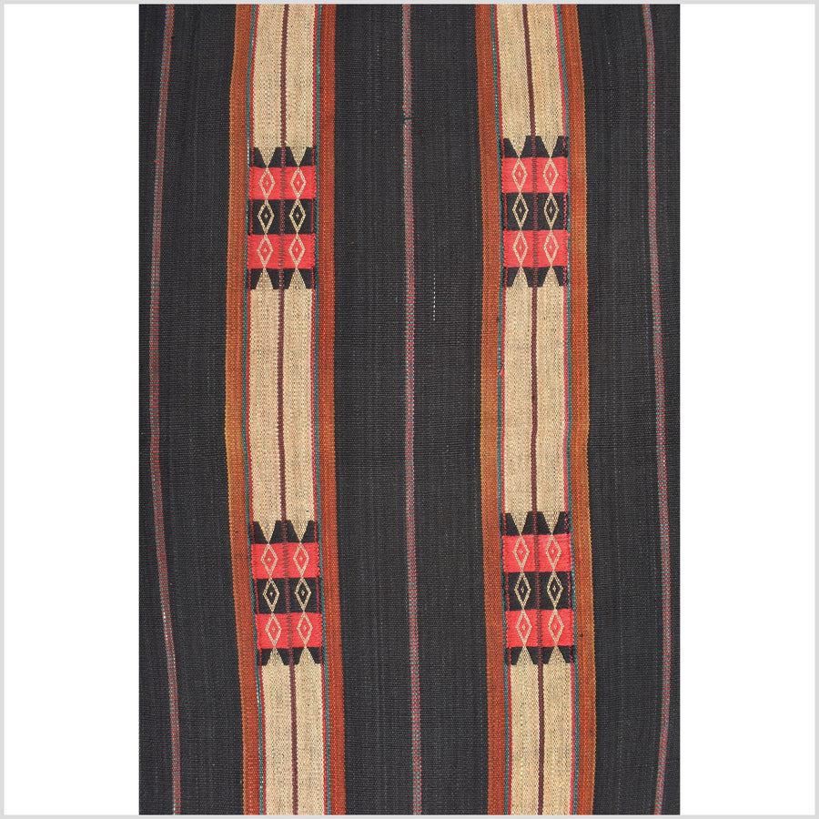 Vintage tribal home decor ethnic Naga blanket, tan, dark indigo, handwoven cotton throw boho Thailand Burma India tapestry EW187