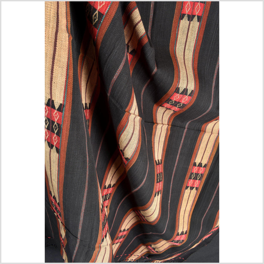 Vintage tribal home decor ethnic Naga blanket, tan, dark indigo, handwoven cotton throw boho Thailand Burma India tapestry EW187