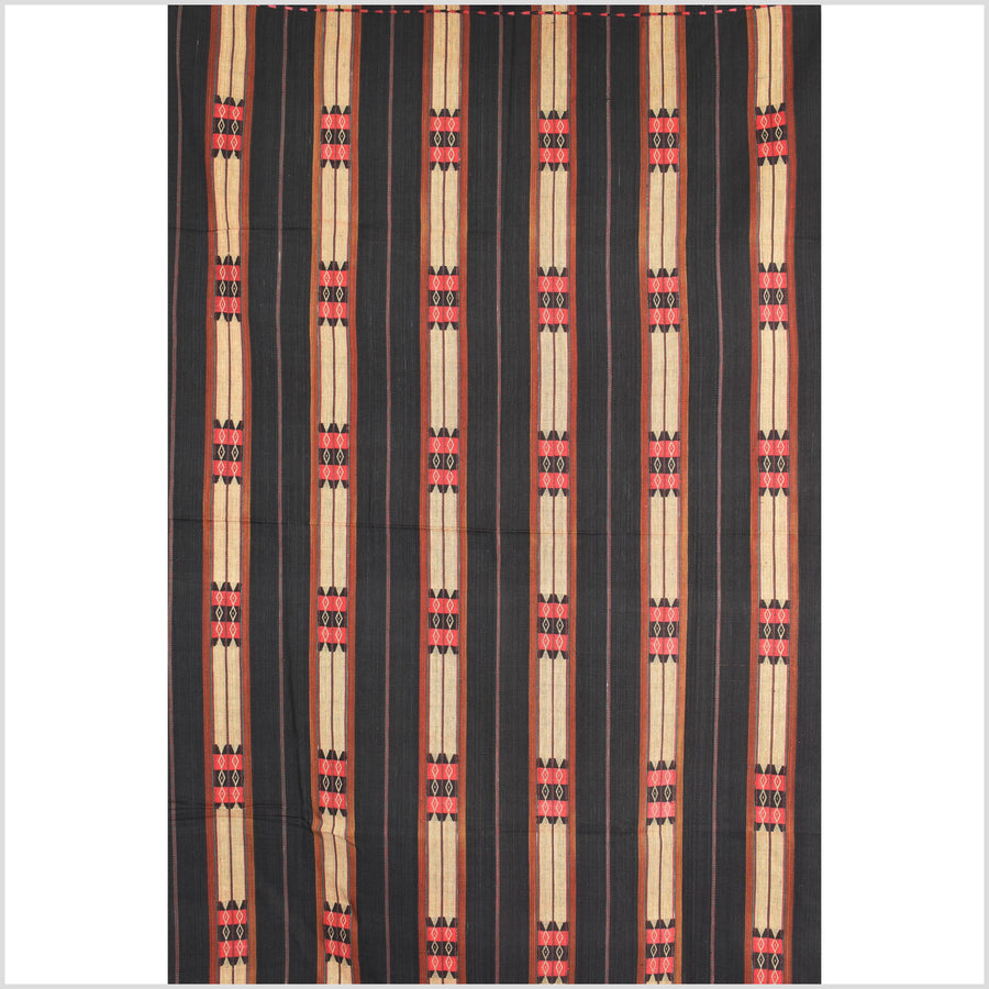 Vintage tribal home decor ethnic Naga blanket, tan, dark indigo, handwoven cotton throw boho Thailand Burma India tapestry EW187
