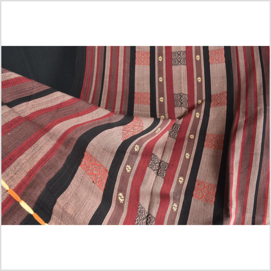 Vintage tribal home decor ethnic Naga blanket, mocha, black, handwoven cotton throw boho Thailand Burma India tapestry EW189