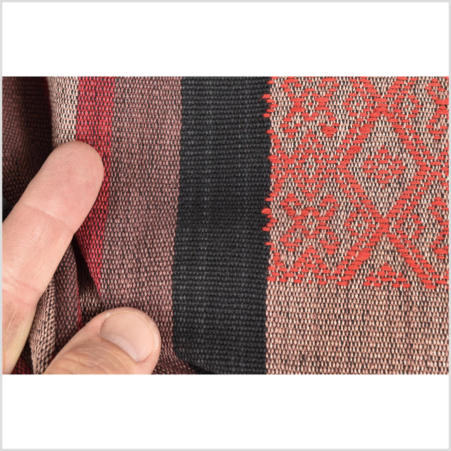 Vintage tribal home decor ethnic Naga blanket, mocha, black, handwoven cotton throw boho Thailand Burma India tapestry EW189