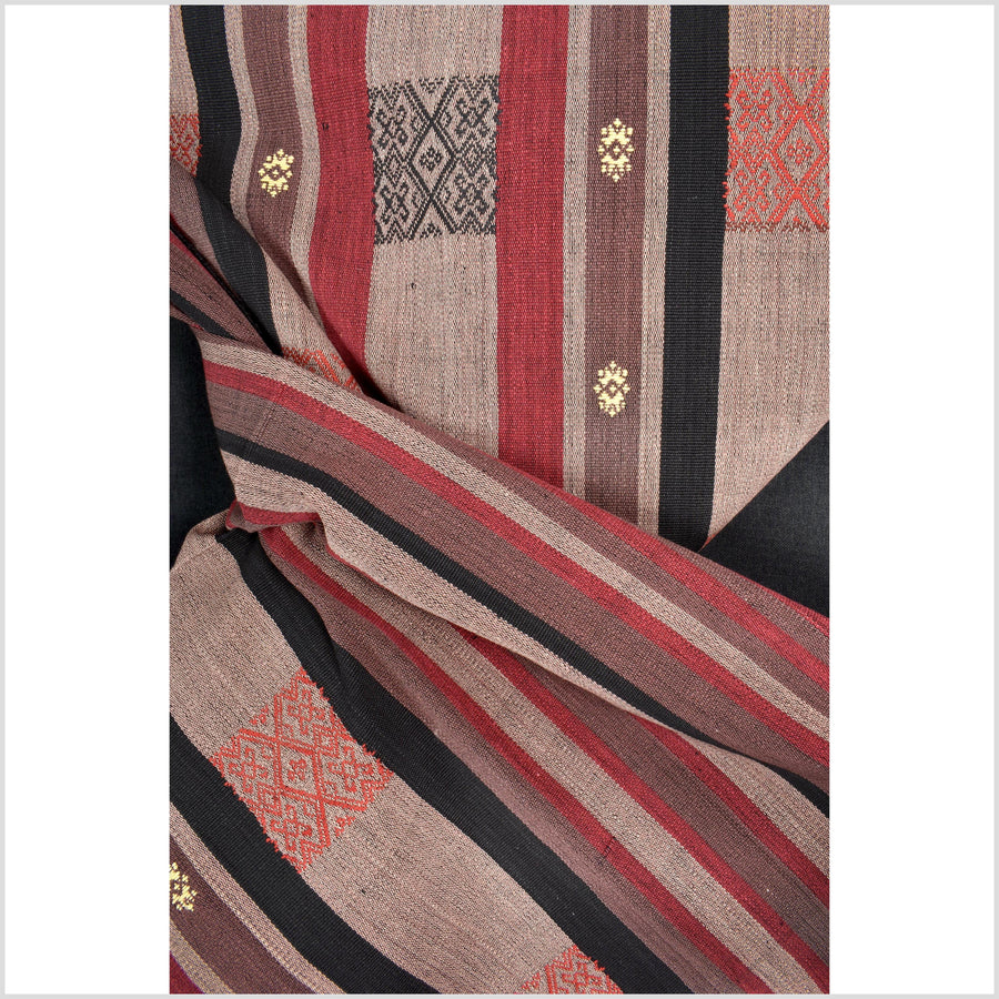 Vintage tribal home decor ethnic Naga blanket, mocha, black, handwoven cotton throw boho Thailand Burma India tapestry EW189