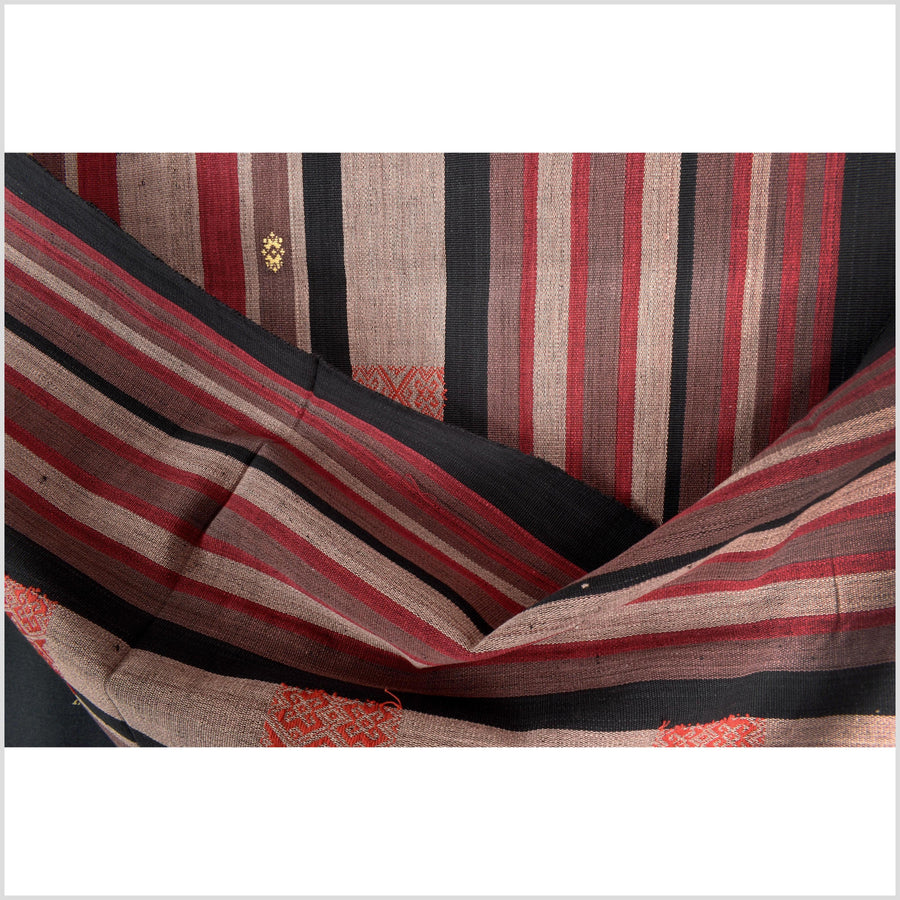 Vintage tribal home decor ethnic Naga blanket, mocha, black, handwoven cotton throw boho Thailand Burma India tapestry EW189