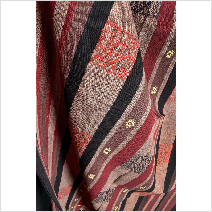 Vintage tribal home decor ethnic Naga blanket, mocha, black, handwoven cotton throw boho Thailand Burma India tapestry EW189