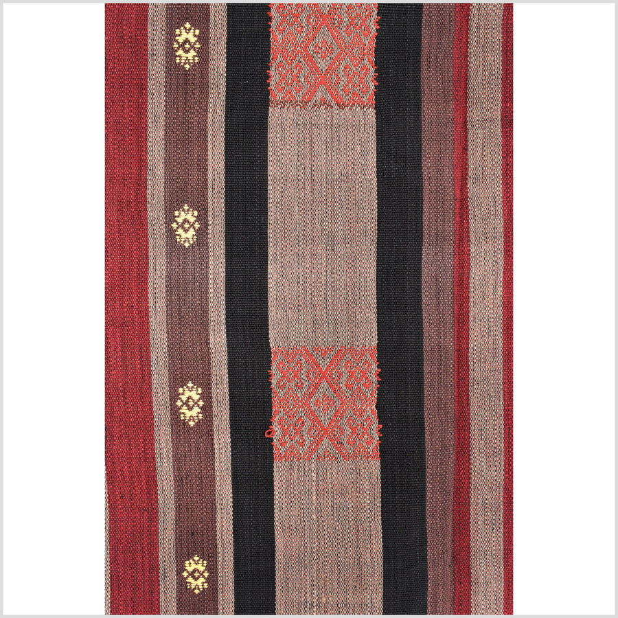 Vintage tribal home decor ethnic Naga blanket, mocha, black, handwoven cotton throw boho Thailand Burma India tapestry EW189