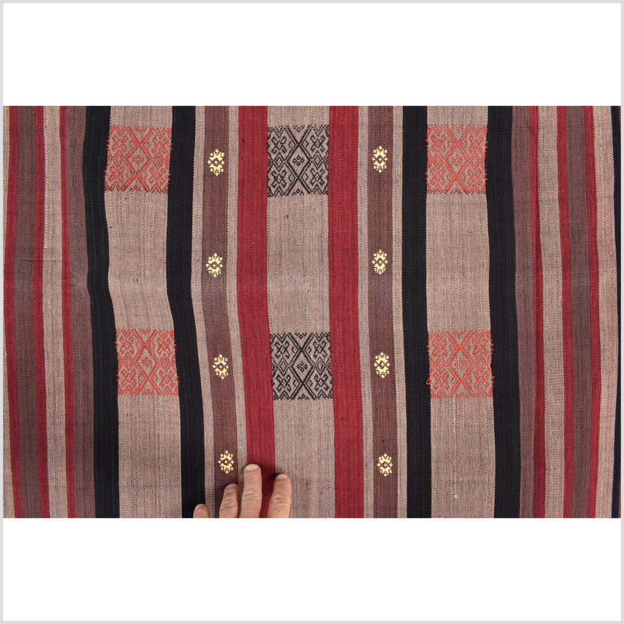 Vintage tribal home decor ethnic Naga blanket, mocha, black, handwoven cotton throw boho Thailand Burma India tapestry EW189
