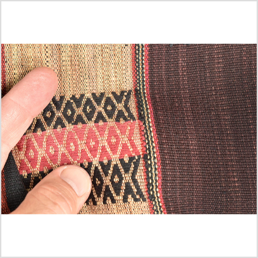 Vintage tribal home decor ethnic Naga blanket, chocolate, tan, handwoven cotton throw boho Thailand Burma India tapestry EW190