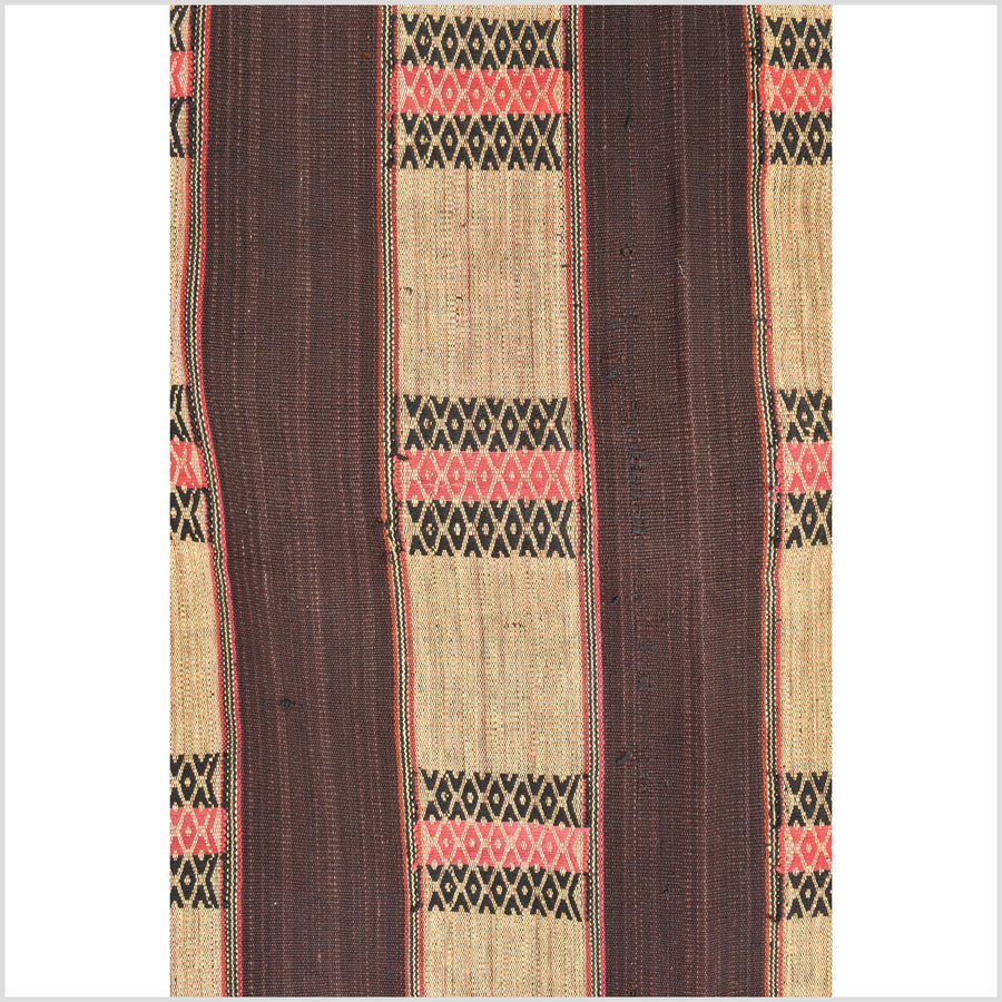 Vintage tribal home decor ethnic Naga blanket, chocolate, tan, handwoven cotton throw boho Thailand Burma India tapestry EW190