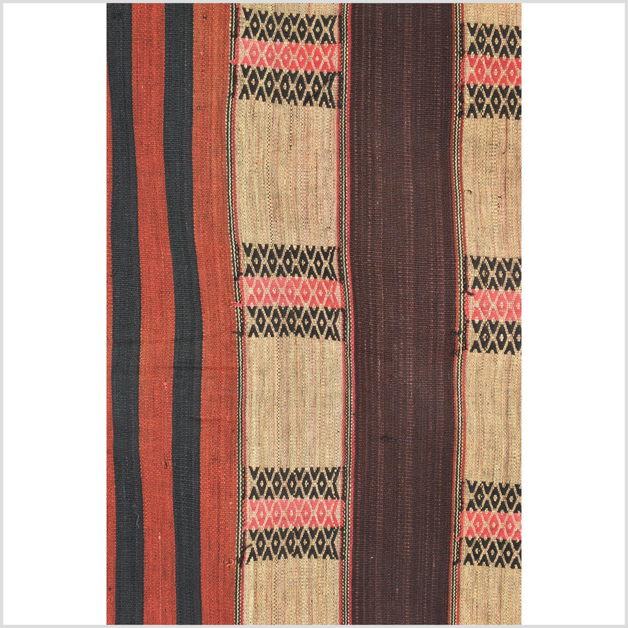 Vintage tribal home decor ethnic Naga blanket, chocolate, tan, handwoven cotton throw boho Thailand Burma India tapestry EW190
