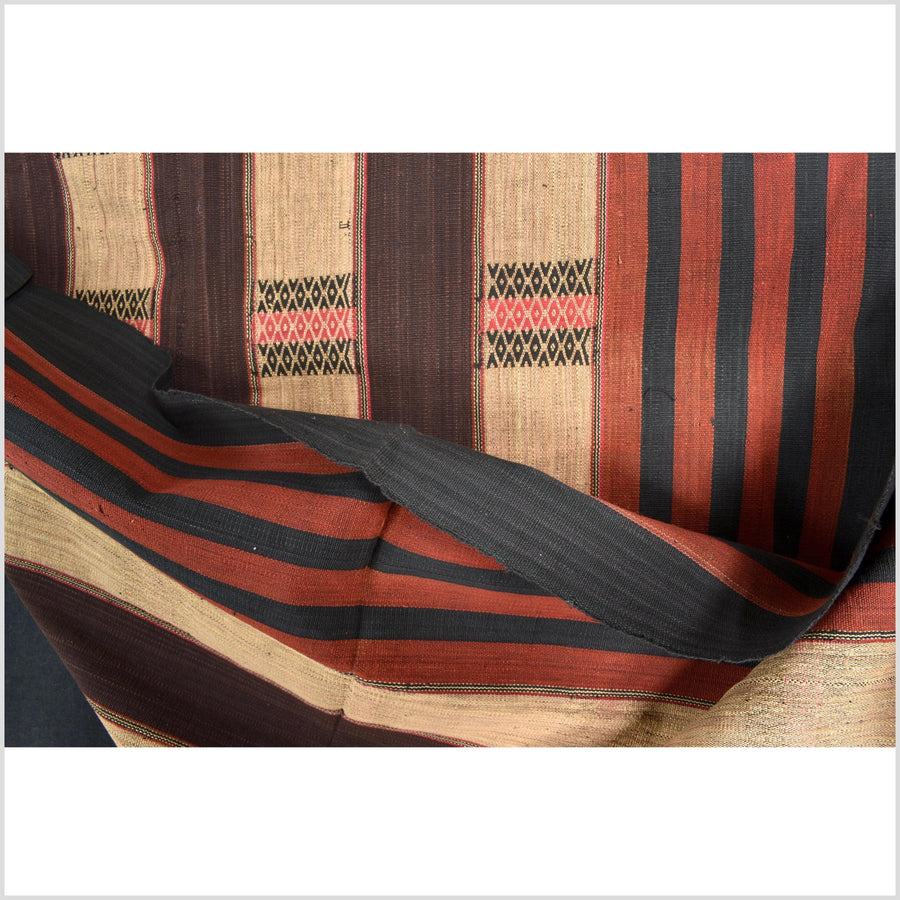 Vintage tribal home decor ethnic Naga blanket, chocolate, tan, handwoven cotton throw boho Thailand Burma India tapestry EW190