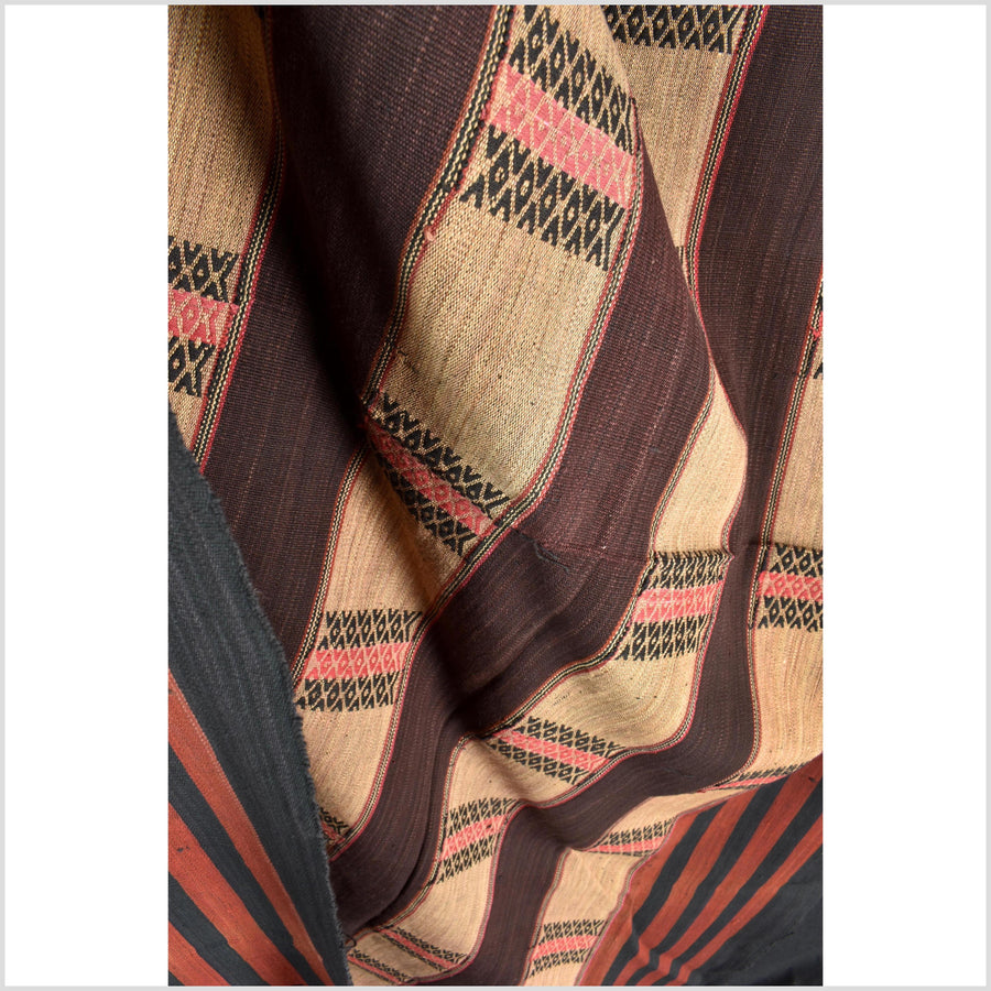Vintage tribal home decor ethnic Naga blanket, chocolate, tan, handwoven cotton throw boho Thailand Burma India tapestry EW190