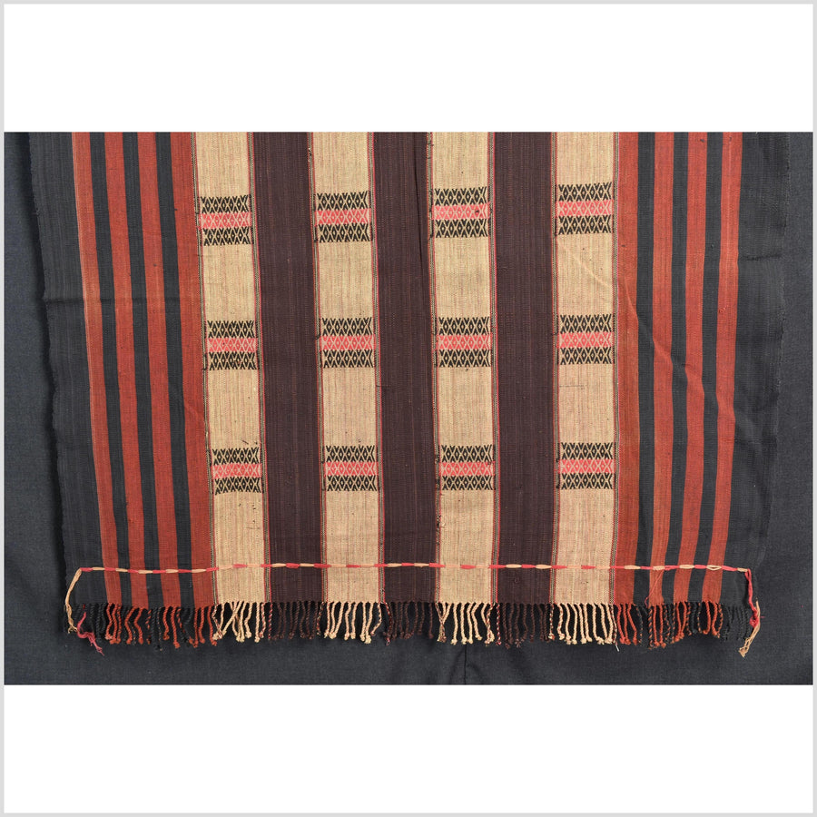 Vintage tribal home decor ethnic Naga blanket, chocolate, tan, handwoven cotton throw boho Thailand Burma India tapestry EW190