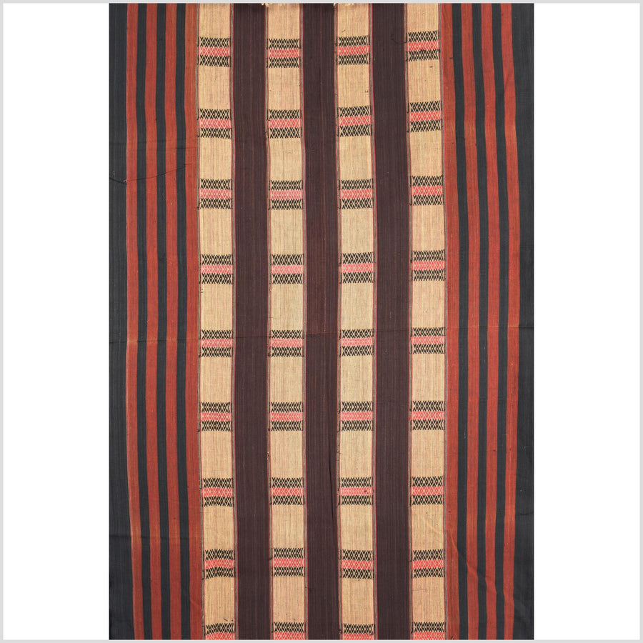 Vintage tribal home decor ethnic Naga blanket, chocolate, tan, handwoven cotton throw boho Thailand Burma India tapestry EW190