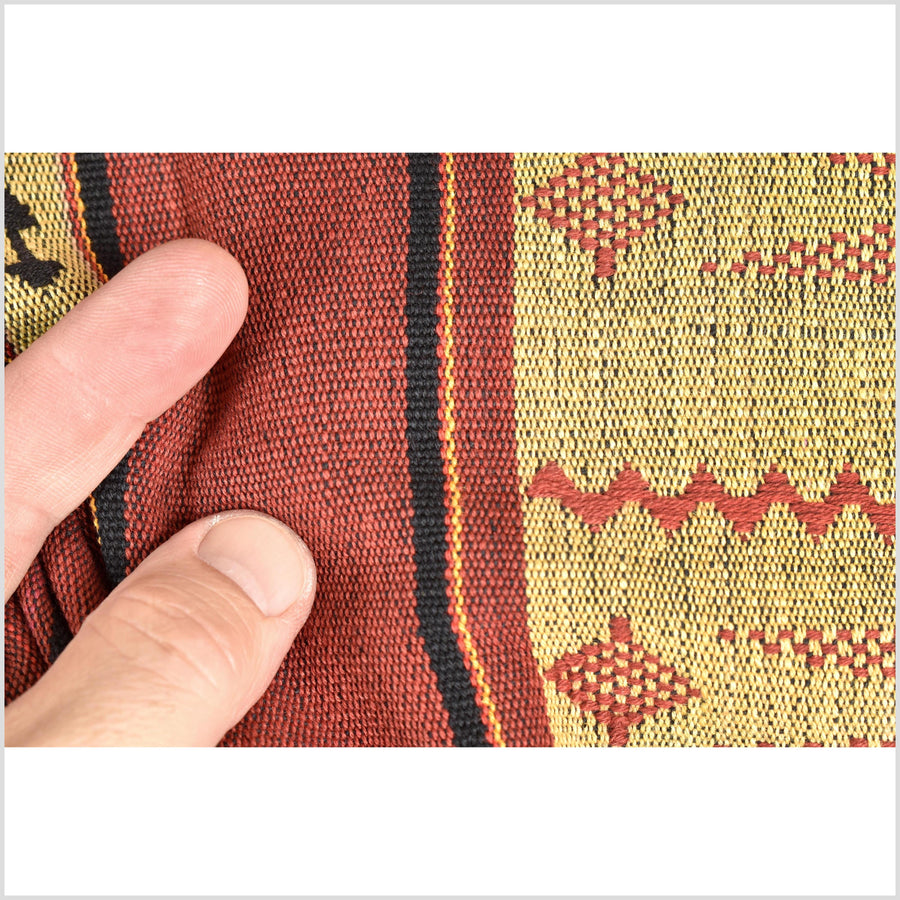 Vintage tribal home decor ethnic Naga blanket, gold, brick red, handwoven cotton throw boho Thailand Burma India tapestry EW192