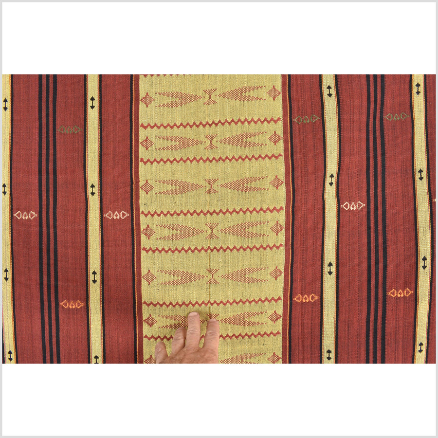 Vintage tribal home decor ethnic Naga blanket, gold, brick red, handwoven cotton throw boho Thailand Burma India tapestry EW192