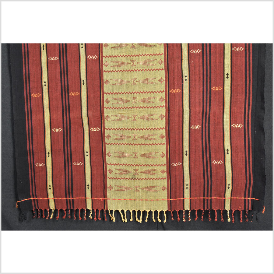 Vintage tribal home decor ethnic Naga blanket, gold, brick red, handwoven cotton throw boho Thailand Burma India tapestry EW192