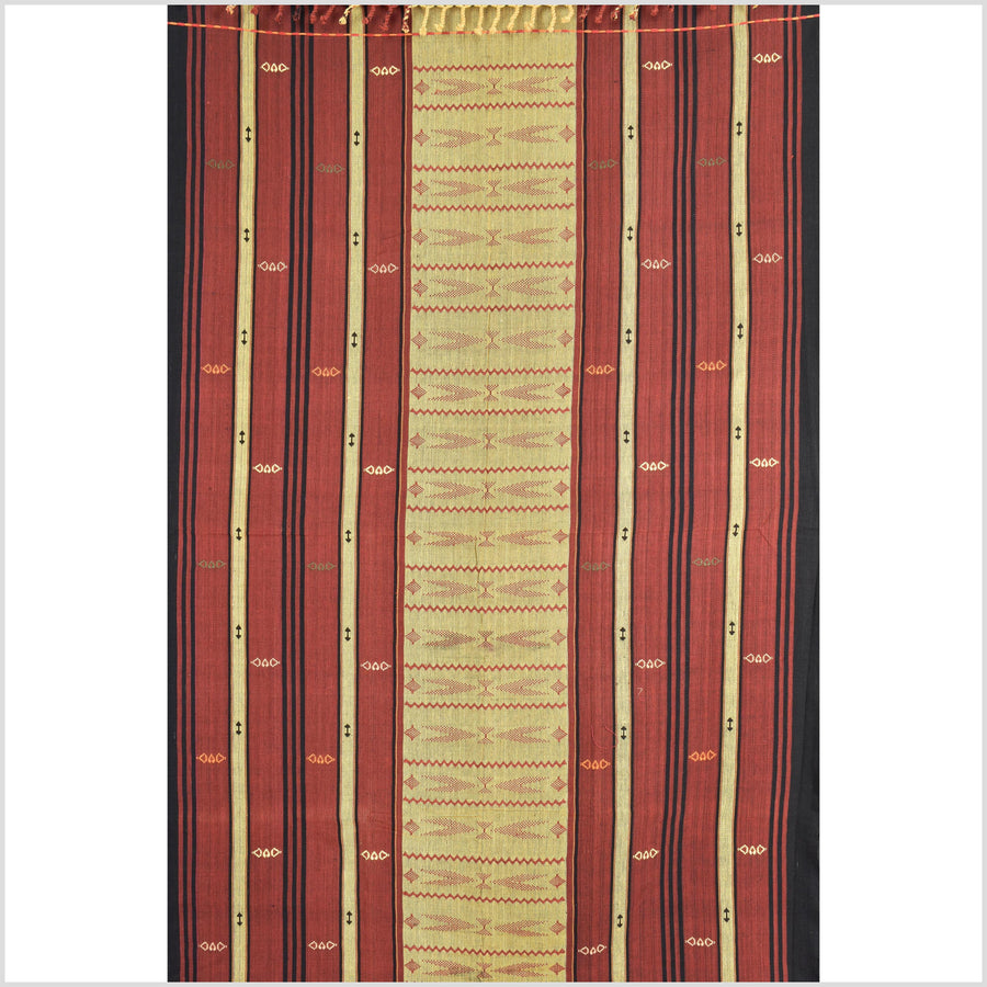 Vintage tribal home decor ethnic Naga blanket, gold, brick red, handwoven cotton throw boho Thailand Burma India tapestry EW192