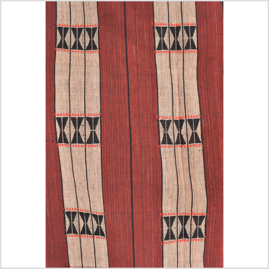 Vintage tribal home decor ethnic Naga blanket, blush, brick red, handwoven cotton throw boho Thailand Burma India tapestry EW193