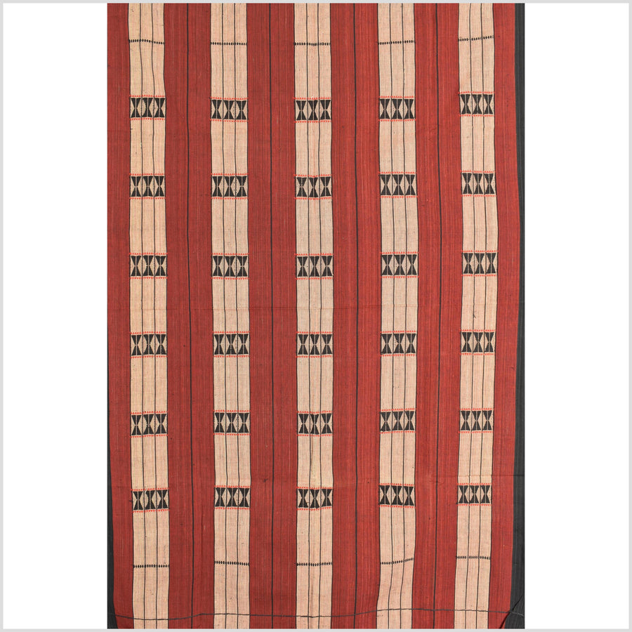 Vintage tribal home decor ethnic Naga blanket, blush, brick red, handwoven cotton throw boho Thailand Burma India tapestry EW193