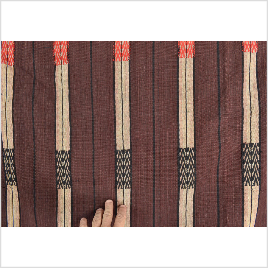Vintage tribal home decor ethnic Naga blanket, chocolate brown, tan, handwoven cotton throw boho Thailand Burma India tapestry EW195