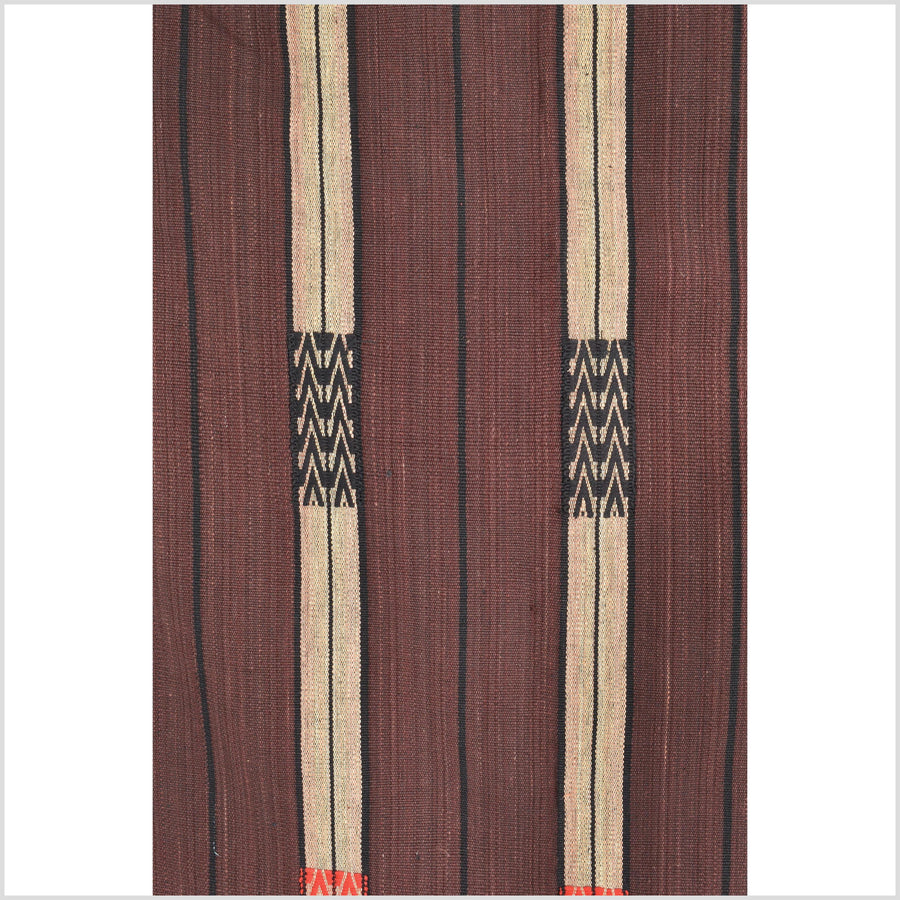 Vintage tribal home decor ethnic Naga blanket, chocolate brown, tan, handwoven cotton throw boho Thailand Burma India tapestry EW195
