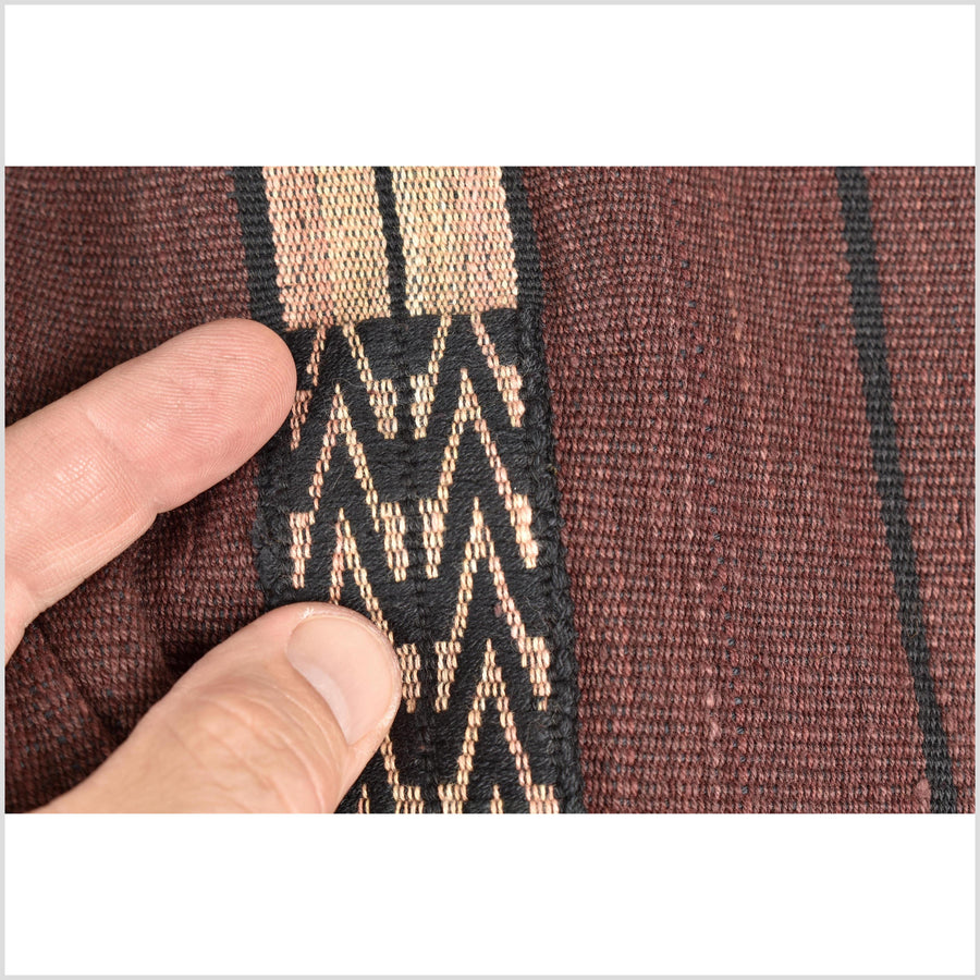 Vintage tribal home decor ethnic Naga blanket, chocolate brown, tan, handwoven cotton throw boho Thailand Burma India tapestry EW195